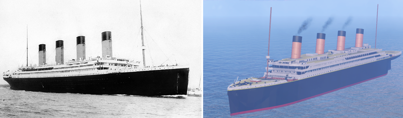 The real Titanic (left) compared to C0naN 0007's (right).